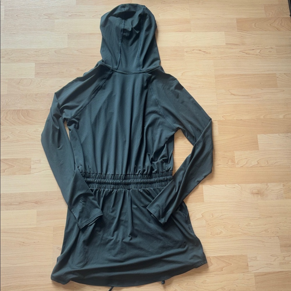 Getting Out Long Sleeve Hooded Zip-Up Athleisure Dress Romper Large Dark Green - Picture 12 of 12